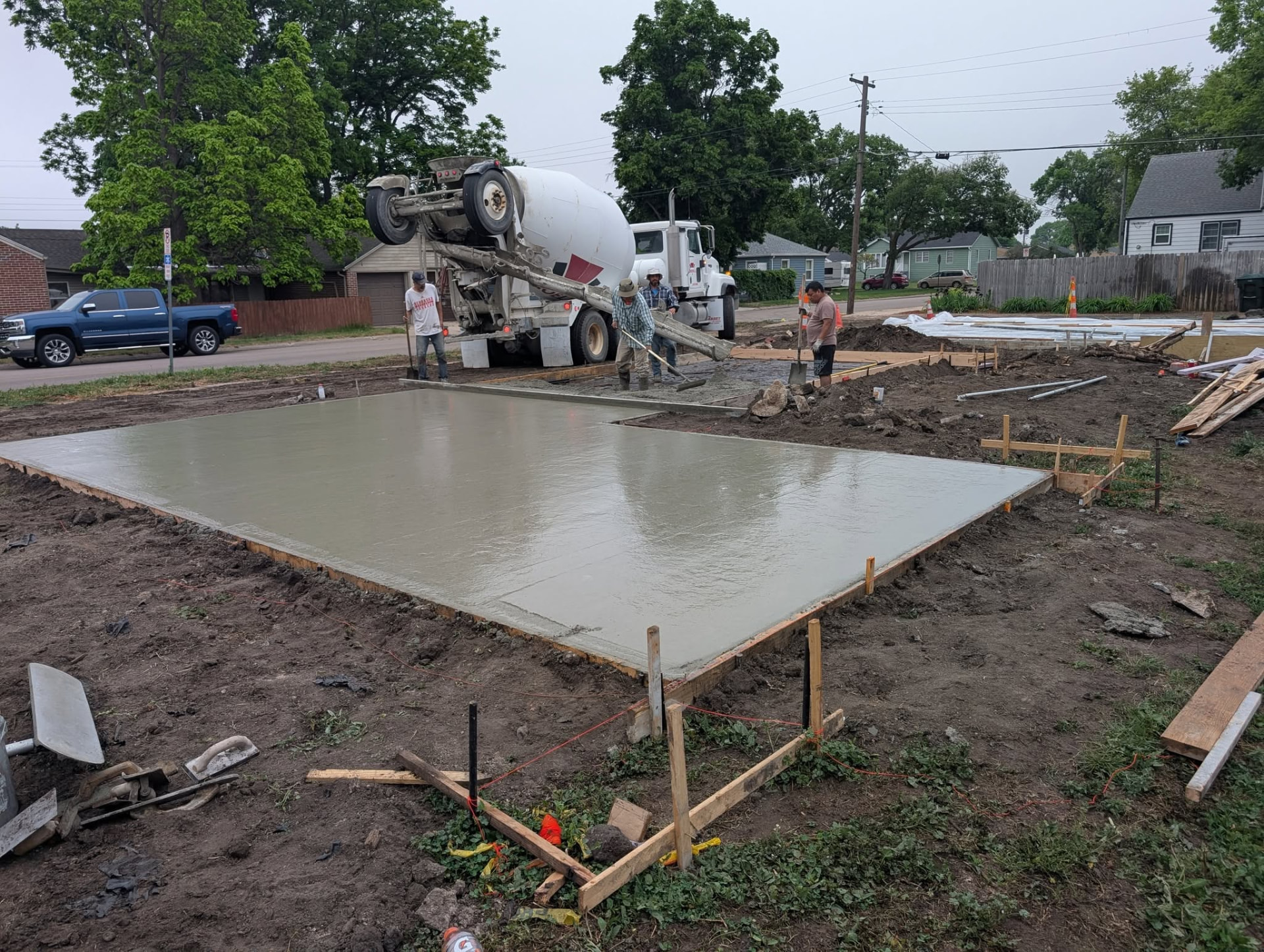 Concrete foundation slab being poured